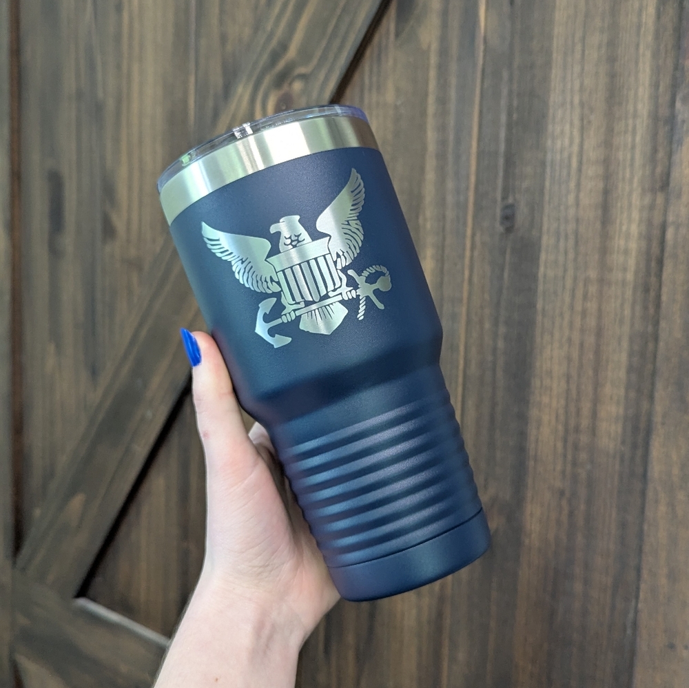 NEW U.S. Navy Insulated Tumbler with Engraved Silver Eagle Design - Picture 6 of 6